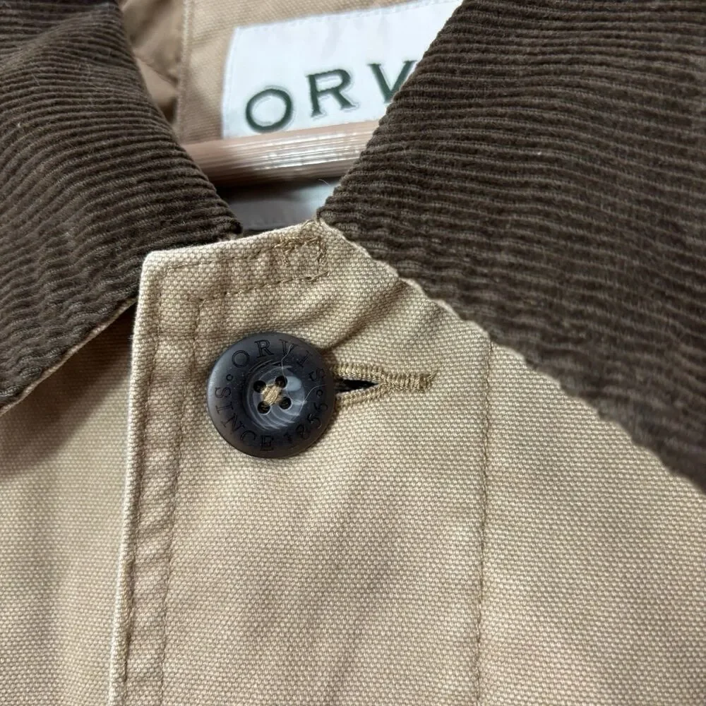 Orvis Field Barn Canvas Jacket Chore Coat Quilted Lining Men L Brown Corduroy